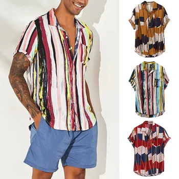 

Men Printed Short Sleeve Shirt Beach Style Summer Casual Breathable Button Shirt Top XRQ88