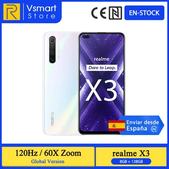 Перейти на Алиэкспресс и купить В наличии глобальная версия Realme X3 смартфон 8 ГБ 128 Snapdragon 855 + 6,6 120 Гц Экран 60X зум 64MP Quad проходит топливный фильтр грубой очистки 32MP Фронтальная ...