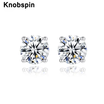 

Knobspin 100% 925 Sterling Silver Real 1 Carat D Color Moissanite Wedding Round Stud Earrings For Women Fine Jewelry Wholesale