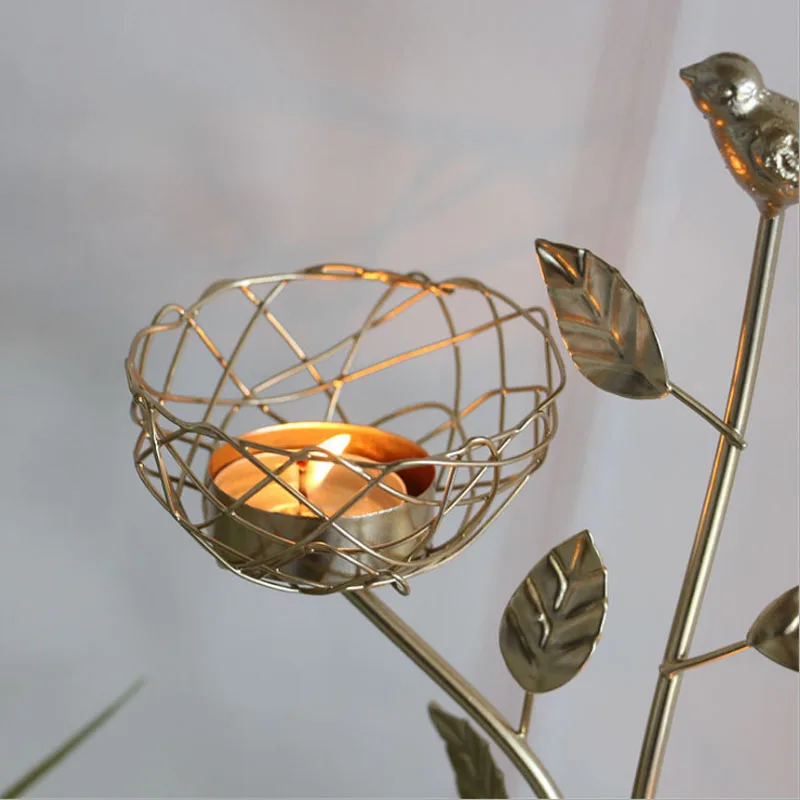 Nordic wrought iron golden bird scented candlestick ornaments romantic dining table tabletop decoration candle holder