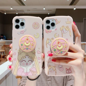 

Cartoon sailor moon Folding bracket phone case for iphone 7 8 Plus 11 11Pro Max XR X XS Max Cute stand case Back Cover