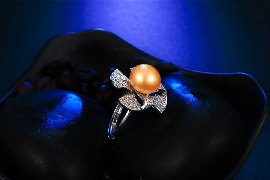 Rotatable Windmill Genuine Natural Pearl Ring, 925 Sterling Silver Rings for Women Wedding Ring Wedding Rings Silver 925 Jewelry