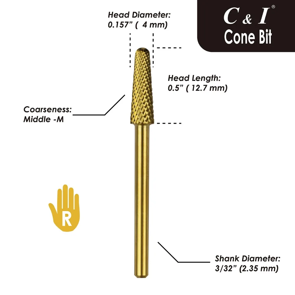 Конусное долото-зернистость M-твердосплавное сверло для ногтей для дизайна ногтей, электрическая дрель для ногтей, маникюрная машина-сверло для ногтей