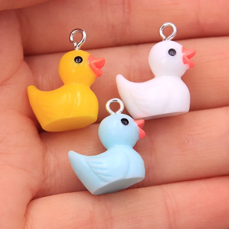 10Pcs 18X21MM Cute 5 Color Duck Resin Earring Charms Diy Findings Kawaii 3D Phone Keychain Bracelets Pendant For Jewelry Making