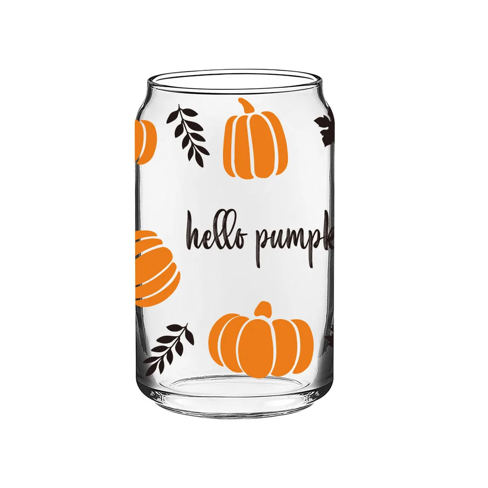 Pumpkin Coffee Glass Fall Beer Can Glass With Lid and Straw 