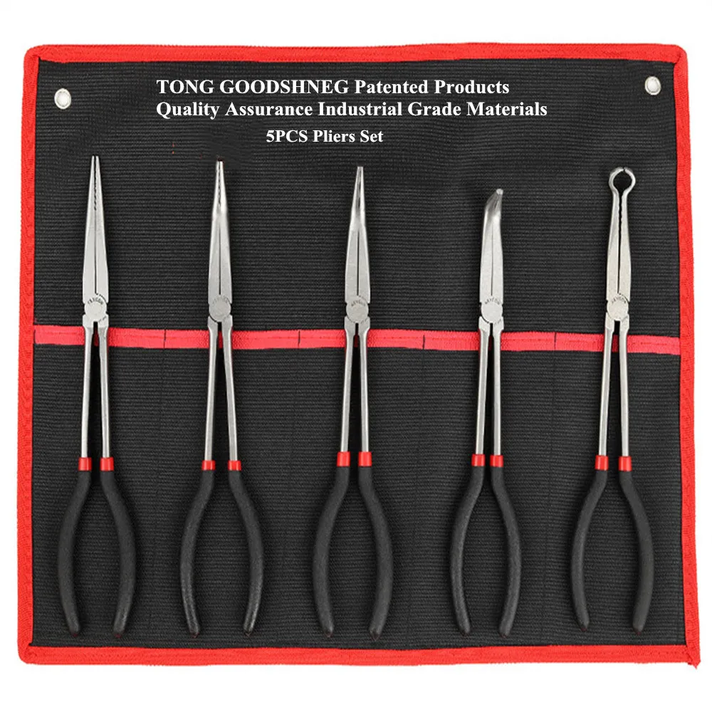 

5Pcs Long Pliers Straight 25 45 90 Degree O-Shape Bend Needle Nose Pliers Plug Puller Multi-functional Mechanics Home Hand Tool