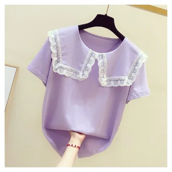 

2020 short-sleeved base shirt inner jacket big lapel lace black T-shirt