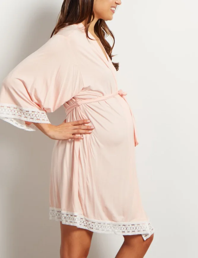 Однотонный для беременных платье, кружевная однотонная, с приметанными оборками, с рукавами в семь точек, с кардиганом, халаты для грудного вскармливания, Пижама