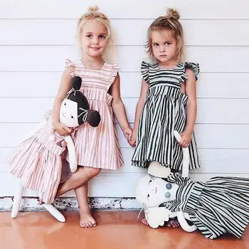 

Kids Girls Fashion Suspender Ruffles Stripe Princess Dress Girls Birthday Party Dresses Baby Girl Summer Dress RL2