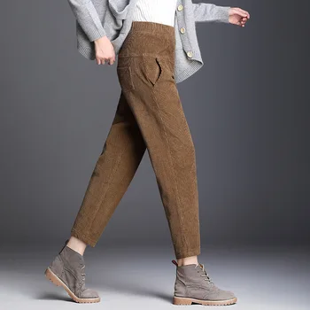 

Autumn winter velvet thickened corduroy Harlan trousers, loose feet, loose waist, loose size casual women's pants