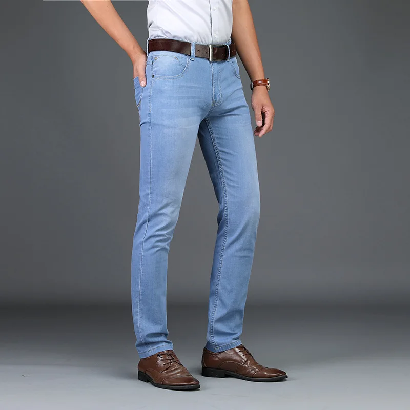 Skinny Jeans Men 2020 Fashion Male Business Stretch Denim Trouser Casual  Light Blue Vintage Dress Pant Spring Men's Summer Jeans - Jeans - AliExpress