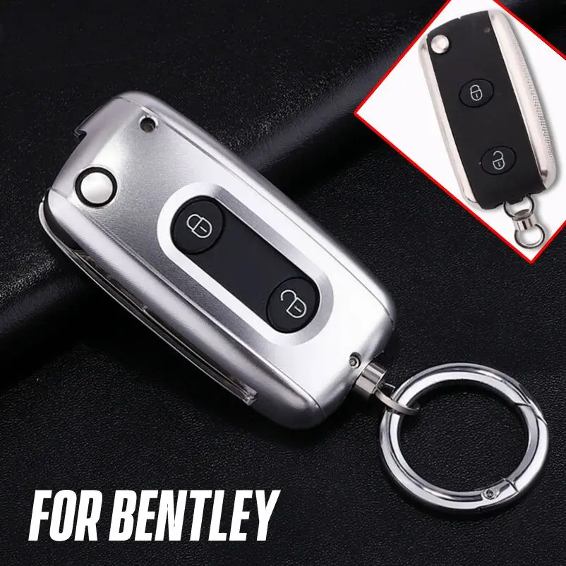 1Pcs Aluminum Alloy Car Key Fob Case Cover Key Holder With Keychain For Bentley Continetal Mulsanne Flying