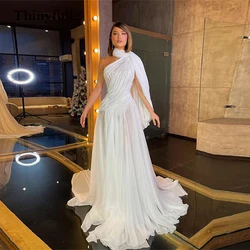 Thinyfull Royal Sparkly Modern Long Wedding Dress High Neck One Shoulder New 2022 Shiny Boho Arabic Bride Bride Dresses Gowns