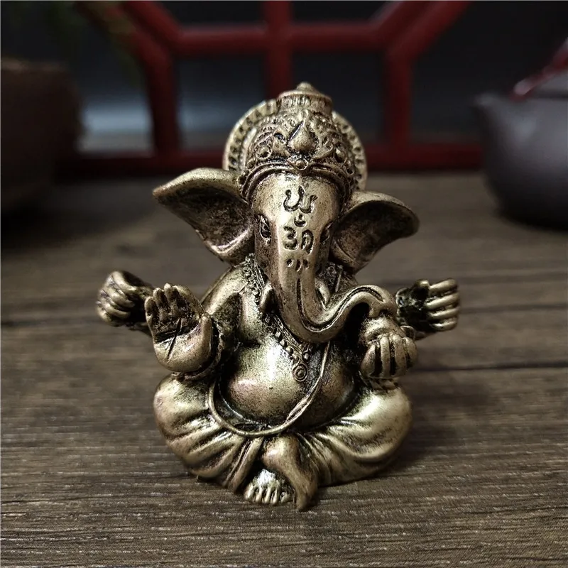 Bronze Color Lord Ganesha Statue Buddha Ornaments Elephant Hindu God Sculpture Figurines Home Office Decoration Buddha Statues