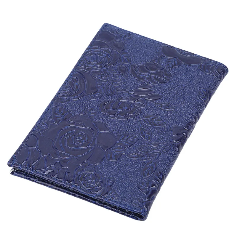 blue Hot Sell RED Three-dimensional Embossed Rose PU Leather Women Travel Passport Holder Embossing Passport Cover Credit Card ID Bag - Цвет: blue