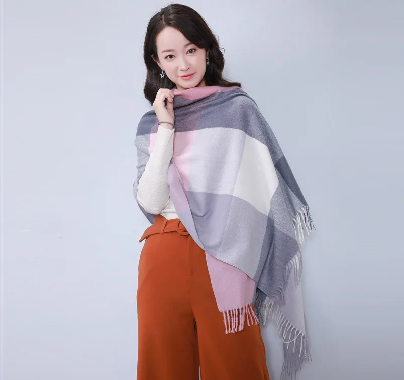 Брендовый кашемировый шарф для женщин, Классическая клетчатая ...