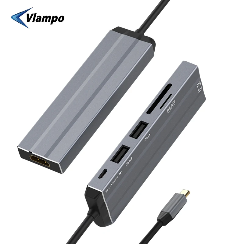 

VLAMPO USB3.0 Expansion Dock Convert Type C to HDMI HUB Adapter for SD TF Card Reader 4 USB Ports 3.0 Hub For Macbook