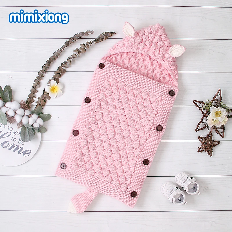 Baby Sleeping Bags Stroller Footmuff Cute Fox Knitted Newborn Boys Girls Swaddle Wrap Envelopes 75*35CM Infant Kids Sleep Sacks