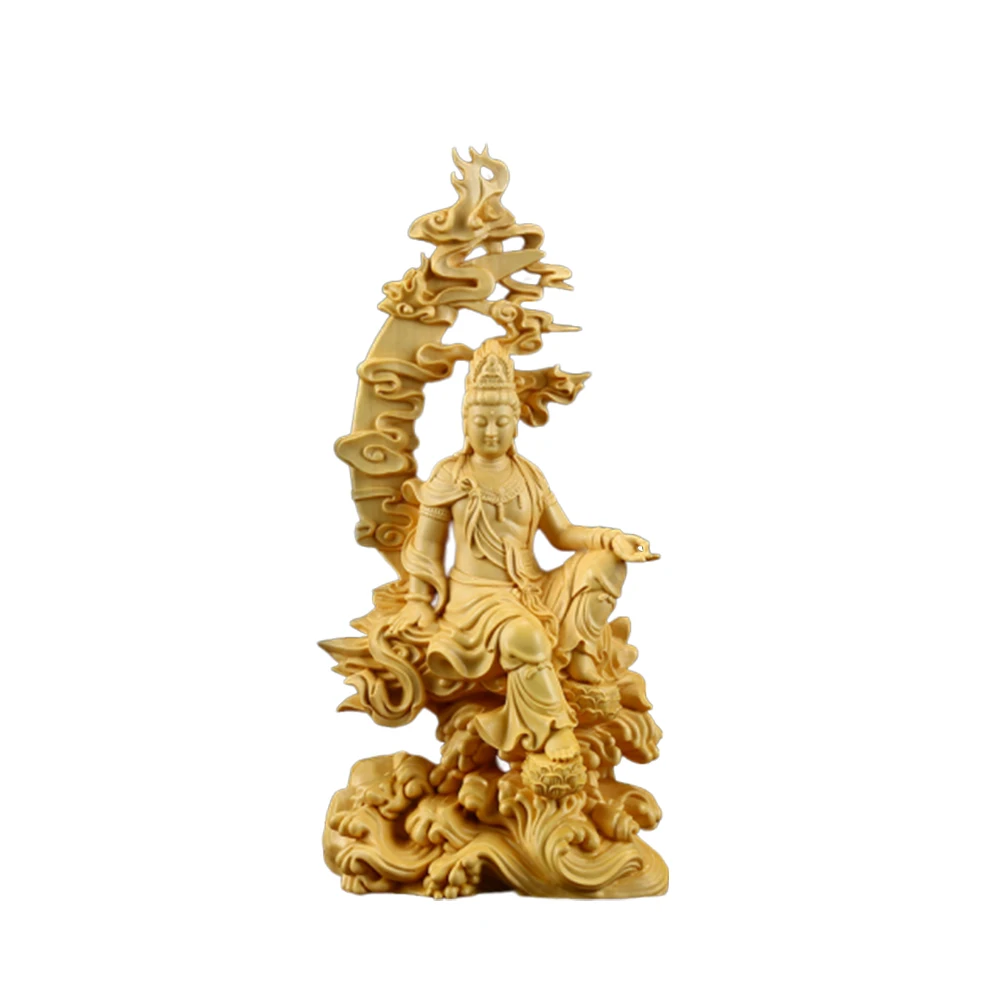 

Sculpture Kwan-yin Boxwood Ornament Guanyin Craft Buddha Statue Gifts Desk Figure Office Chinese Carving Home Decor