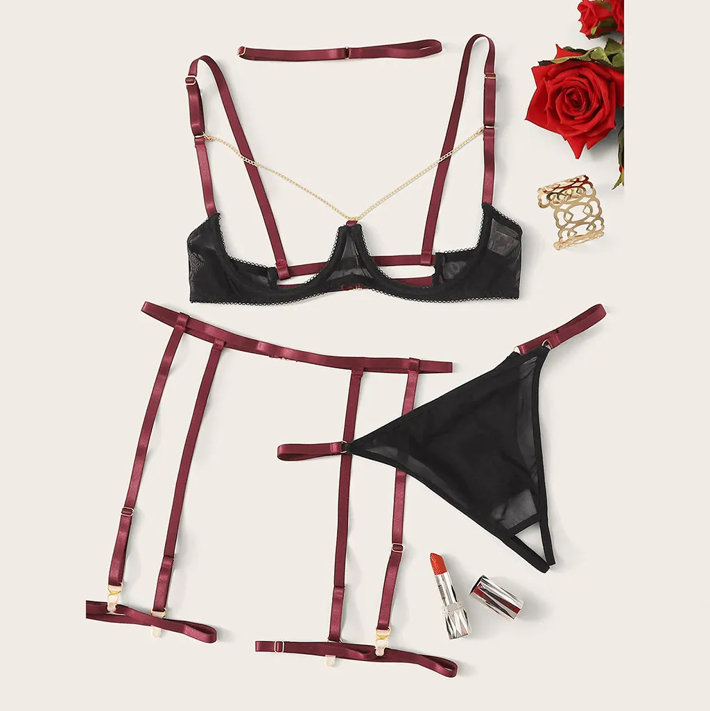 Porno Babydoll Lenceria женское сексуальное кружевное нижнее белье бюстгальтер + подвязка