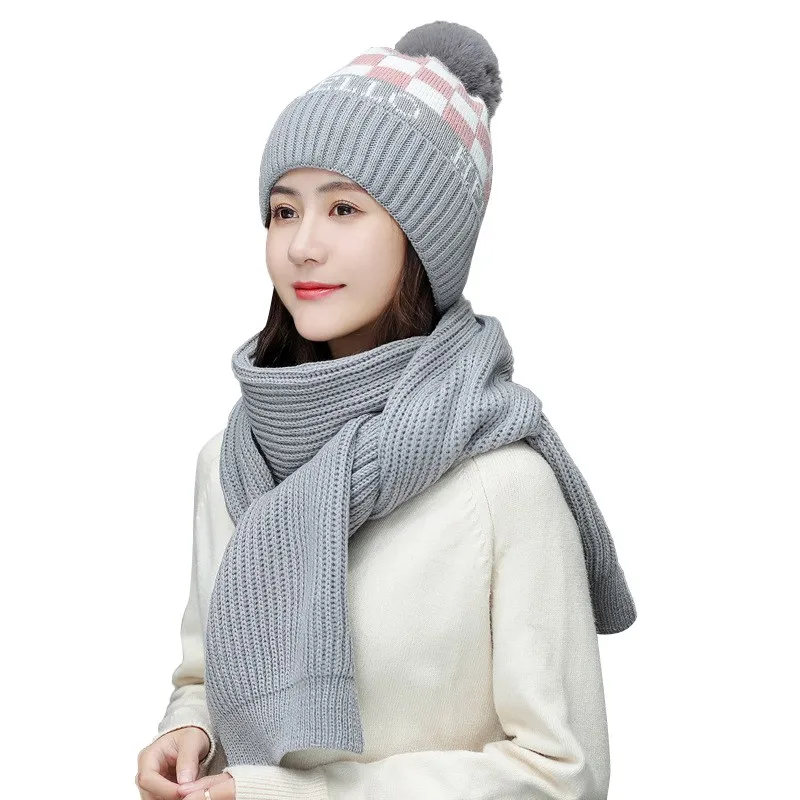ZY1225H New Scarf Hat Winter Korean Version Of The Tide Ladies Collar Plus Velvet Thick Knit Hat Cycling Warm Winter Wool Cap - Цвет: ZY1225H