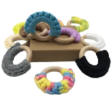 Anillo mordedor para chupete de bebé, de ganchillo, de madera, Clip para chupete de bebé, pulsera colgante para chupete, artesanías, juguetes para dentición infantil de 50mm