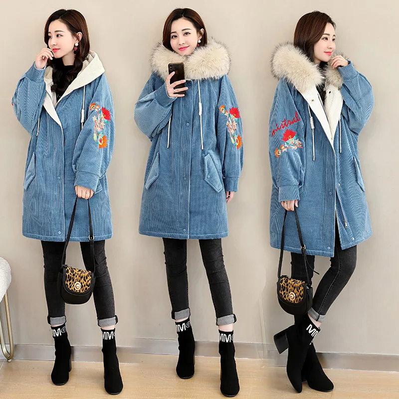 

Parka Winter WOMEN'S Dress 2018 Korean-style Thick Coat Mid-length Cotton-padded Jacket Large Fur Collar Cotton-padded Clothes C