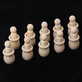 

10Pcs People Nesting Set Wooden Peg Dolls Unfinished DIY Decor For Paint Stain D08D