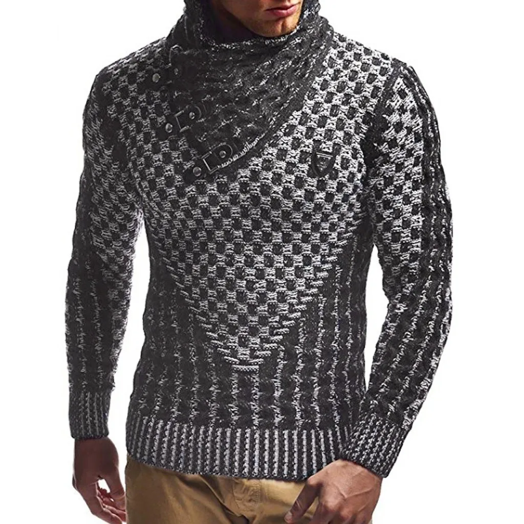 Мужской элегантный взрослый сплайсинга длинный тонкий высокий воротник длинный рукав теплый эластичный пуловер свитер пуловер