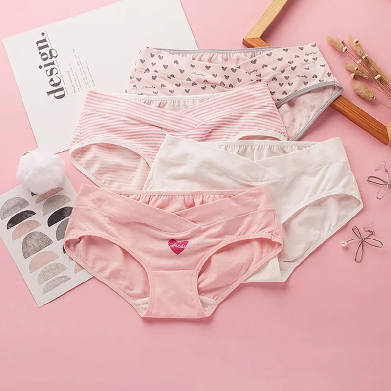 4 Pieces Cartoon Cotton Maternity Underwear U-Shaped Low Waist Pregnancy Briefs For Pregnant women Plus size Panties Clothes
