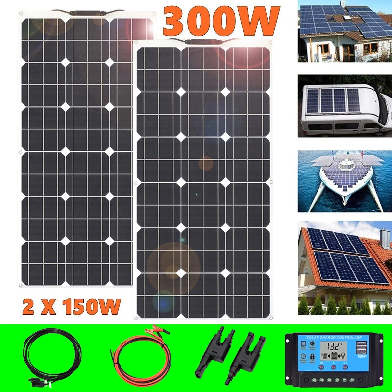 Flexible Solar Panel 300W 12V battery Charger 2*150W portable Solar Cell 5v usb for phone car Boat caravan outdoor Waterproof