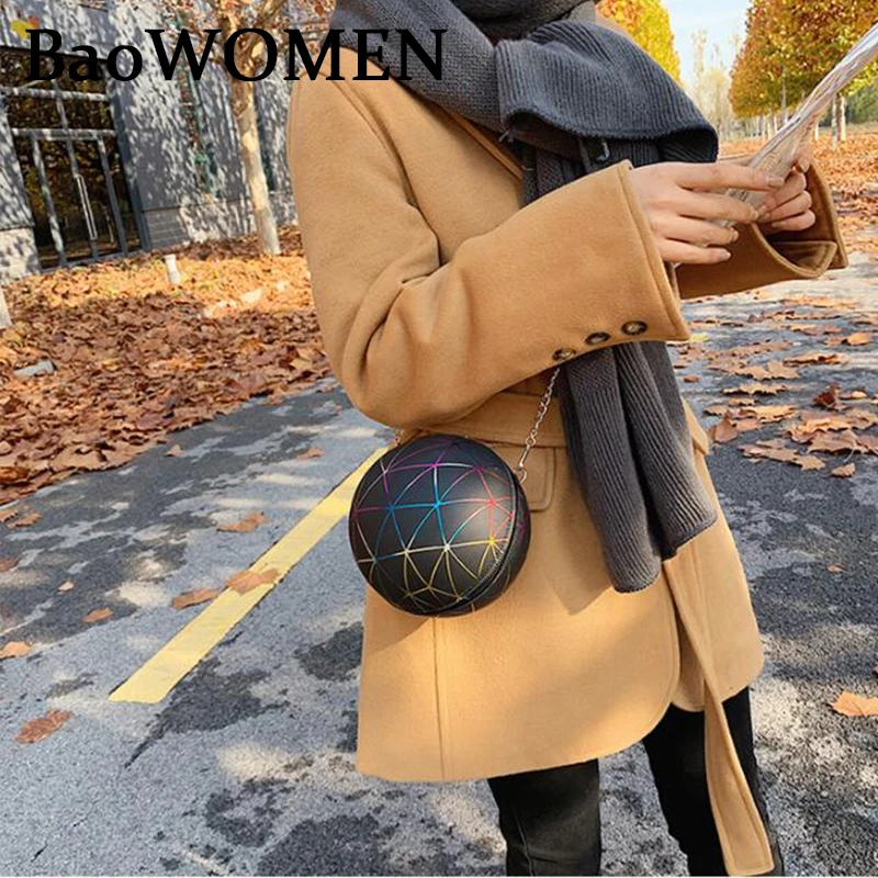 

BaoWomen Basketball Handbag Soft Leather Zip Ball Bags Personality Metal Chain Shoulder Messenger Bag Letters Basket Purses