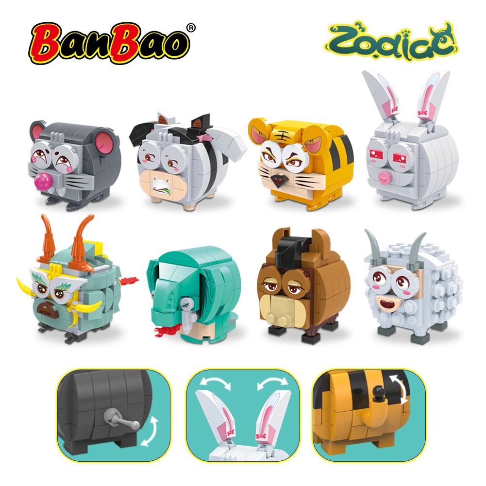 BanBao Chinese Zodiac Bricks Mini Animal Models Blocks Furniture Decoration Rabbit Sheep Cow For Children Friend New Year's gift
