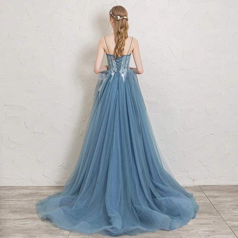 Robe De Soiree милое выпускное платье длинные 2019 тюлевые аппликации на бретельках Формальные Вечерние платья Vestidos De gala