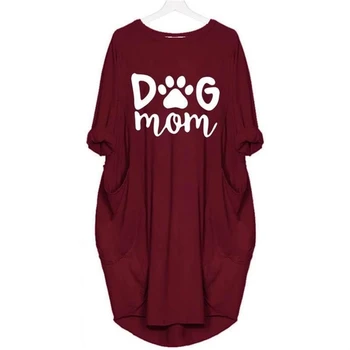 

New DOG MOM Letters Print Dress For Women Pocket Plus Size T-Shirt Dresses Female Women Femme Plus Size Fall Club Dress Vestidos