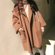 LANMREM черный нагрудный длинный рукав двойной кардиган с карманами Свободный Плюс женское Шерстяное Пальто простая Мода осень зима TV864