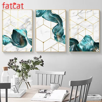 

FATCAT Abstract Blue Fabric Minimalist diamond Painting Triptych full square drill mosaic Embroidery Sale Decoration AE1092