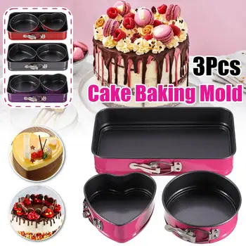 

3Pcs Non-stick Springform Pan heart-shaped/Square/Round Bakeware Cheese Cake Pan Round Cake Pan with Removable Tray Mould Baking