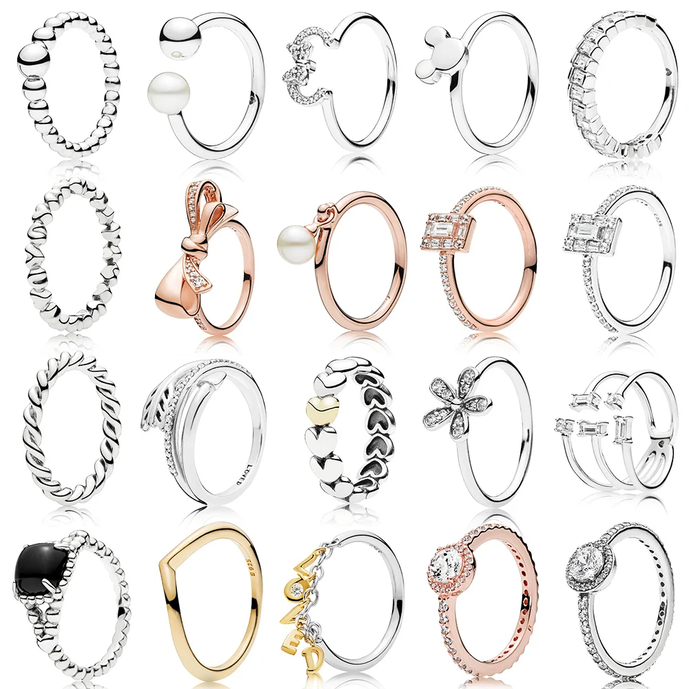 NEW 2019 100% 925 Sterling Silver Rose Gold Shine Love Script Shards of Sparkling Ring for Europe Women Original Fashion Jewelry | Украшения