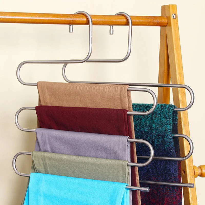 4PCS Multi Pants Hanger Rack Trousers Stainless Steel 5 Tier Iron Racks S Shape Clothes Hangers rack