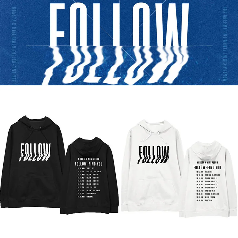 KPOP MONSTA X MINI ALBUM FOLLOW Find You Album свободная толстовка с капюшоном пуловеры для женщин