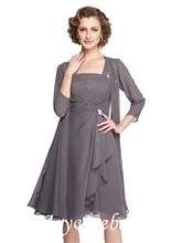 A-Line Mother of the Bride Dress Two Piece Straps Knee Length Chiffon Sleeveless with Criss Cross Beading 2021