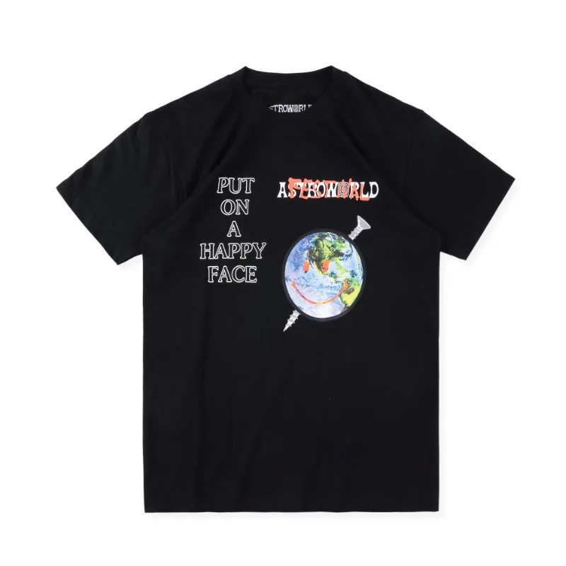 Высокое качество ASTROWORLD Earth Smile Мужские Женские футболки Astroworld футболки в стиле хип-хоп Уличная футболка TS ASTROWORLD