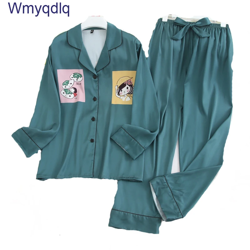 

WmyqdlqAutumn 2020 Pyjamas New Silk Ladies Long-Sleeved Trousers Home Wear Pajamas Suit Women Pajama Set Pijamas