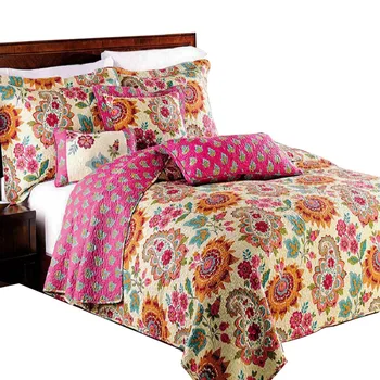 

CHAUSUB Flower Print Quilts Cotton Quilt Set 3PCS Quilted Bedspreads For Bed Cover With 2 Shams King Queen Size Coverlet Blanket