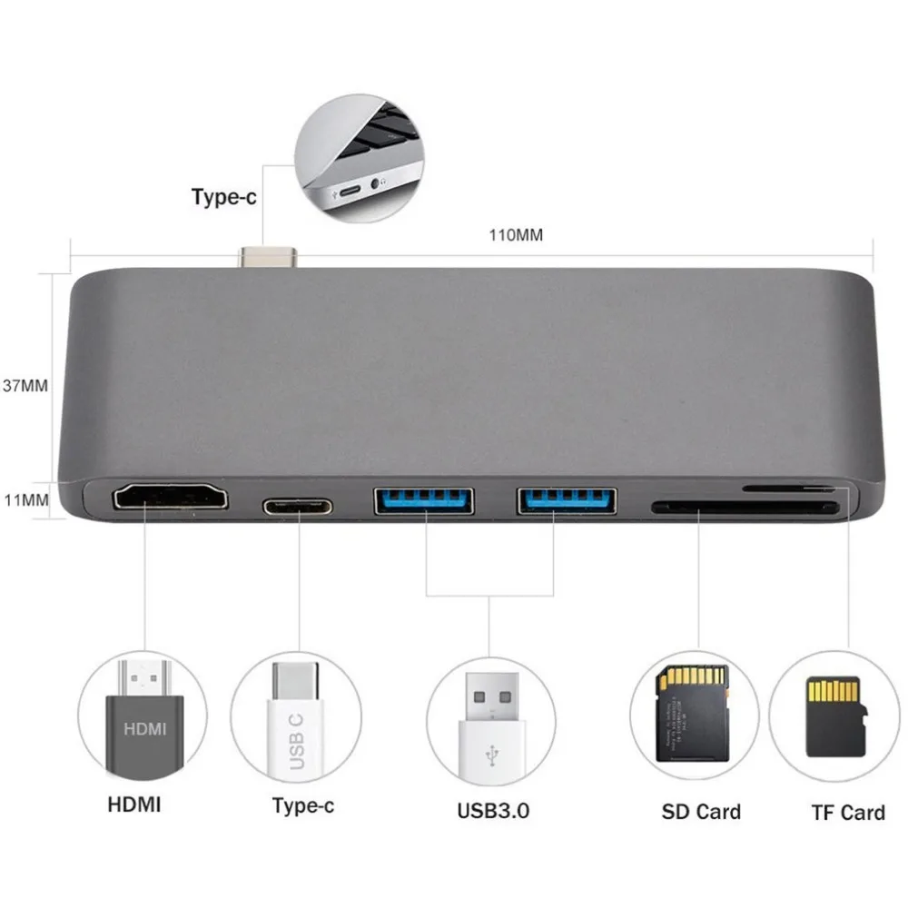 Тип-c USB3.0 концентратор тип-c к 4K2K HDMI кардридер концентратор Поддержка безопасности цифровая карта PD зарядный адаптер для MacBook Pro