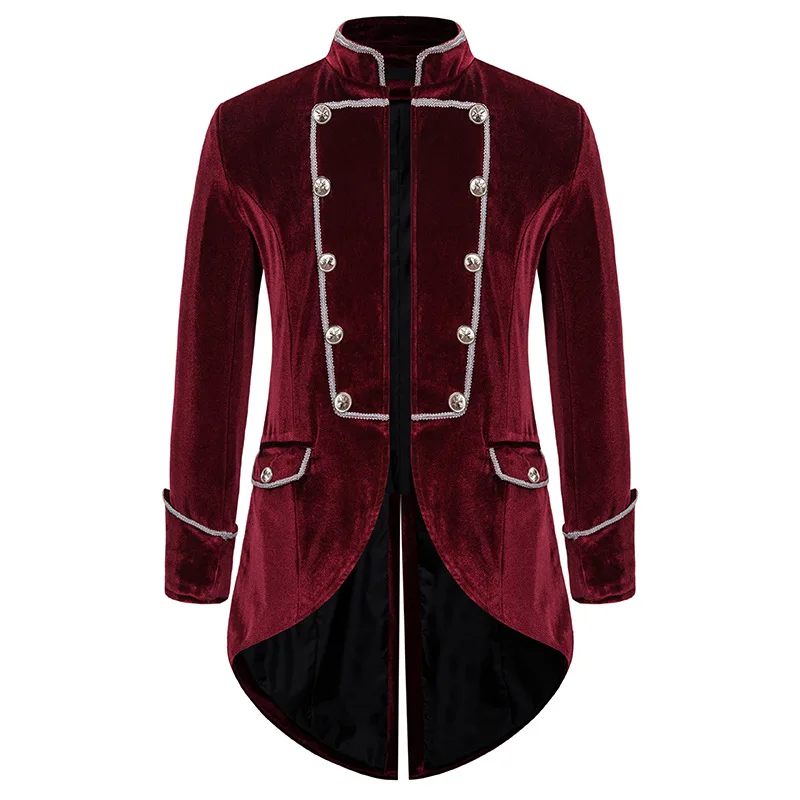 Mens Wine Red Steampunk Tailcoat Jacket Velvet Medieval Gothic Suit ...