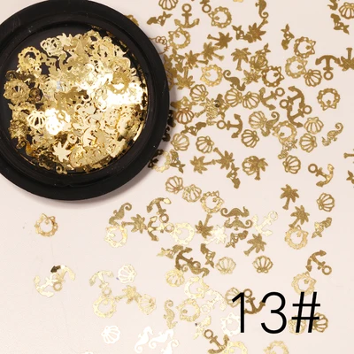 13 Ювелирные изделия для ногтей, тренд ногтей, Супер Популярные 18K металлические чешуйки, лося, Снежная Корона, ретро заклепки для ногтей, тонкие металлические наклейки для ногтей - Цвет: 13