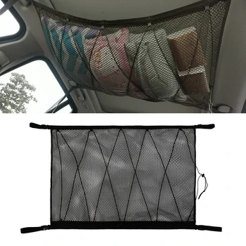 

90x65cm Adjustable Car Roof Cargo Mesh Storage Bag Ceiling Hanging Luggage Storage Organizer Pocket Universal