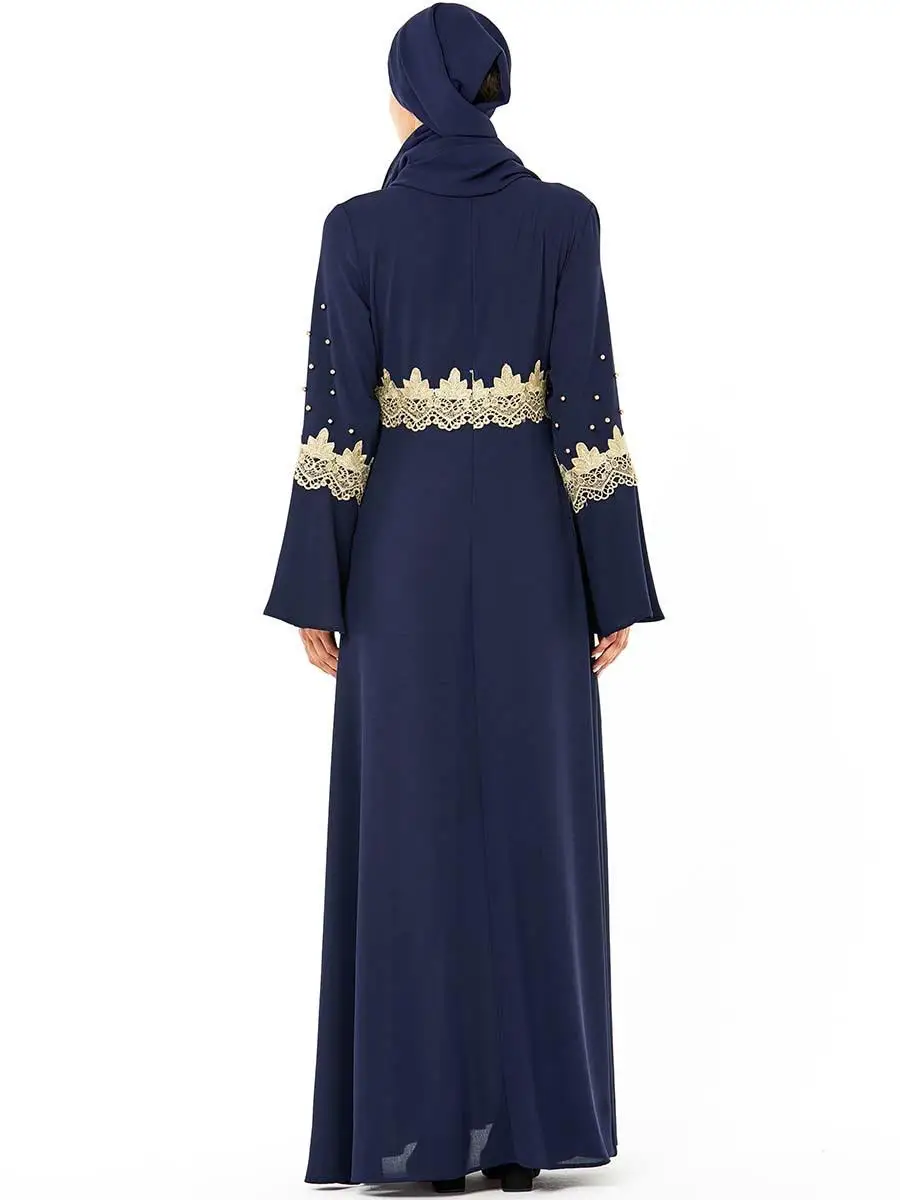 Вышивка abaya бисер Платье макси с длинным рукавом Женщины мусульманский кафтан арабский Jilbab платье Винтаж с расклешенными рукавами свободный халат Мода